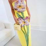 Isabel Strapless Floral Maxi Dress - Yellow