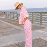 Fancy Buttoned Striped Short Sleeve Top
