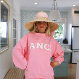 Fancy Oversized Fleece Mockneck - Hibiscus/White
