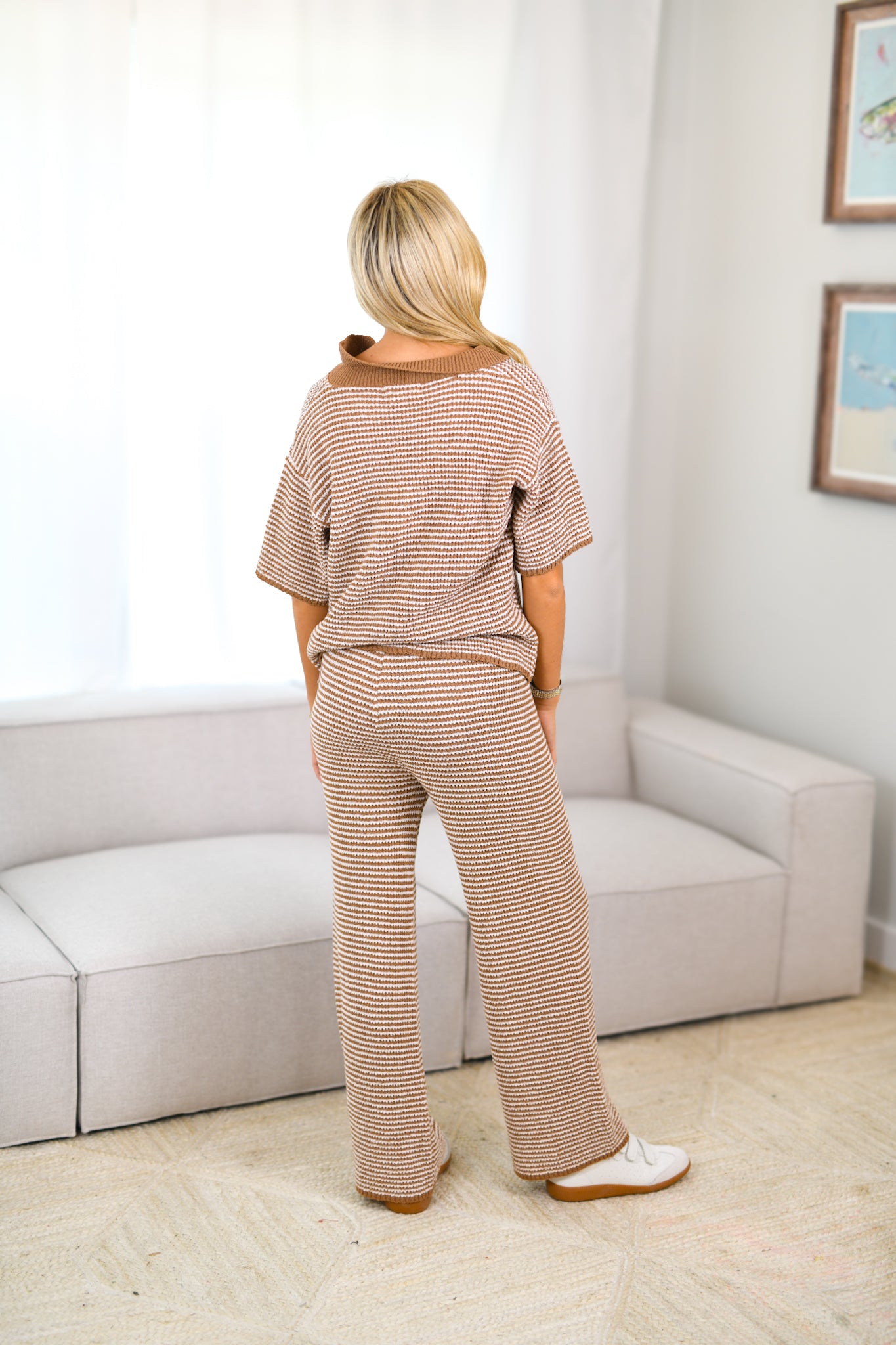 Janae Sweater Top and Pants Set - Mocha/Cream