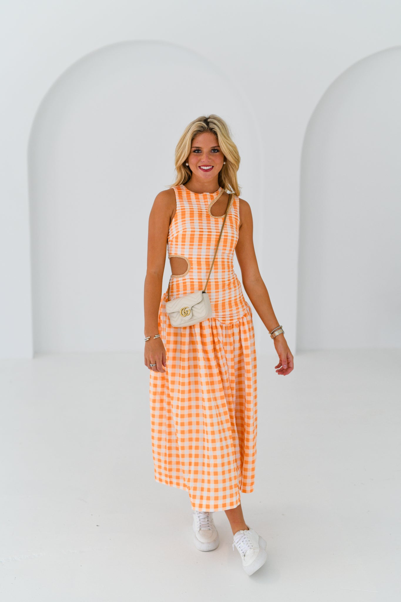 Janet Drop waist Maxi - Orange Gingham