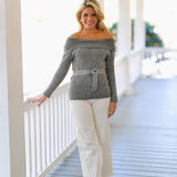 Lizzy Off the Shoulder Sweater-Grey