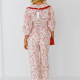 Crystal Shell Linen Pants-Cream/Red
