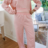 Fancy Striped Button Pants - Hibiscus/Cream