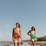 Gloria Frill Top and Skirt Set - Teal/Green Stripes
