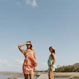 Gloria Frill Top and Skirt Set - Teal/Green Stripes