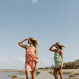 Gloria Frill Top and Skirt Set - Teal/Green Stripes
