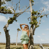 Gloria Frill Top and Skirt Set - Teal/Green Stripes