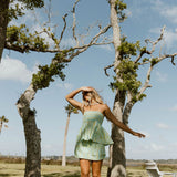 Gloria Frill Top and Skirt Set - Teal/Green Stripes