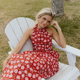 Emmi Floral Ruffle Skirt Top Set - Red Floral