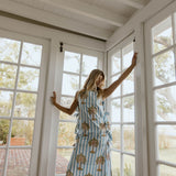 Cleo Side Bow Maxi Set - Blue/White Palm