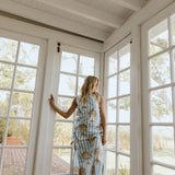 Cleo Side Bow Maxi Set - Blue/White Palm