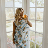 Cleo Side Bow Maxi Set - Blue/White Palm