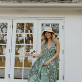 Miranda Floral Maxi Frill Dress - Teal/Pink