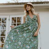 Miranda Floral Maxi Frill Dress - Teal/Pink