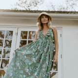 Miranda Floral Maxi Frill Dress - Teal/Pink