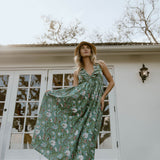 Miranda Floral Maxi Frill Dress - Teal/Pink