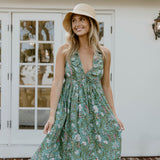 Miranda Floral Maxi Frill Dress - Teal/Pink