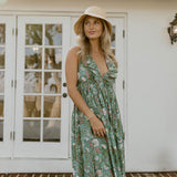 Miranda Floral Maxi Frill Dress - Teal/Pink