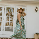 Miranda Floral Maxi Frill Dress - Teal/Pink