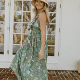 Miranda Floral Maxi Frill Dress - Teal/Pink