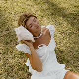 Faya Eyelet Tie Ruffle Top - Off White