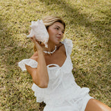 Faya Eyelet Tie Ruffle Top - Off White