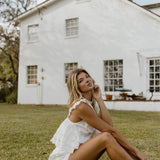 Faya Eyelet Tie Ruffle Top - Off White