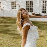 Faya Eyelet Tie Ruffle Top - Off White