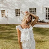 Faya Eyelet Tie Ruffle Top - Off White