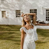 Faya Eyelet Tie Ruffle Top - Off White