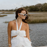 Gabbi Floral Ruffle Cutout Maxi Dress - Off White