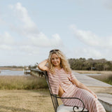 Pixie Striped Midi Skirt Set - Lt Pink/Taupe