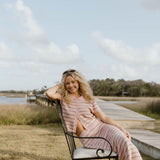 Pixie Striped Midi Skirt Set - Lt Pink/Taupe