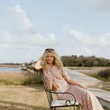 Pixie Striped Midi Skirt Set - Lt Pink/Taupe