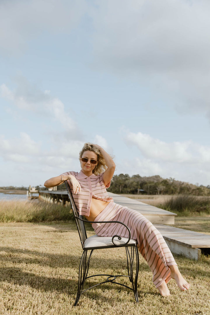 Pixie Striped Midi Skirt Set - Lt Pink/Taupe