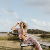 Pixie Striped Midi Skirt Set - Lt Pink/Taupe