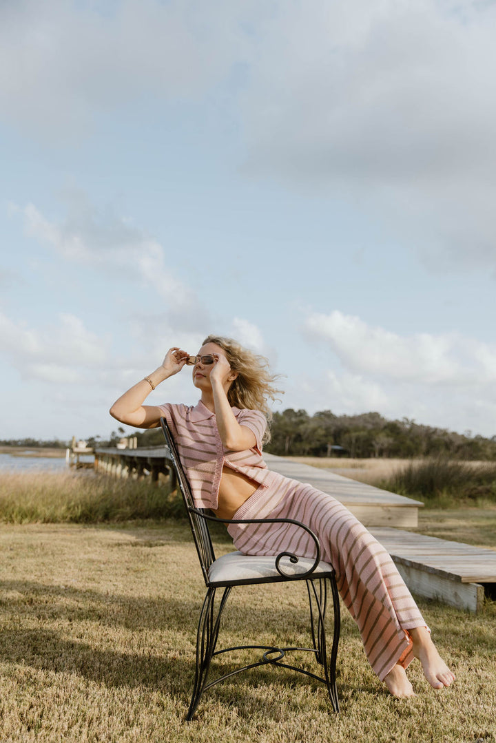 Pixie Striped Midi Skirt Set - Lt Pink/Taupe