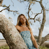Evelyn Balloon Mini Dress - White/Blue
