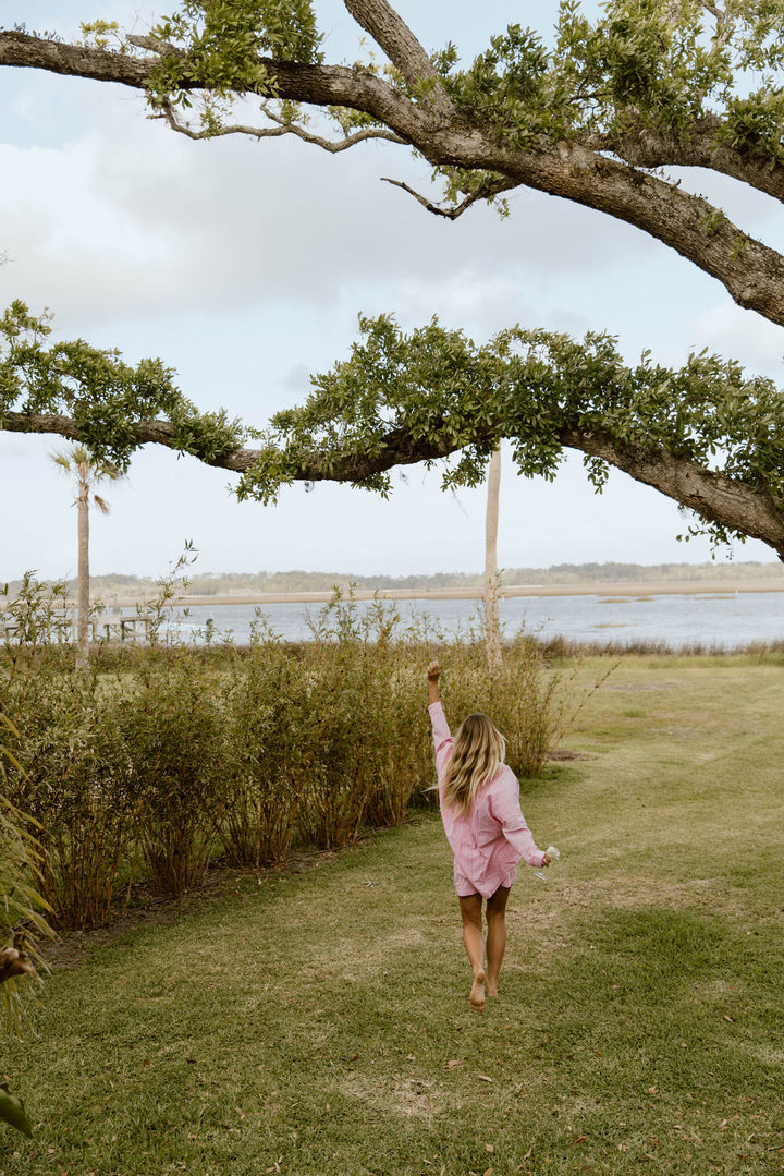 Haleigh Button Down Top -  Pink/White Striped