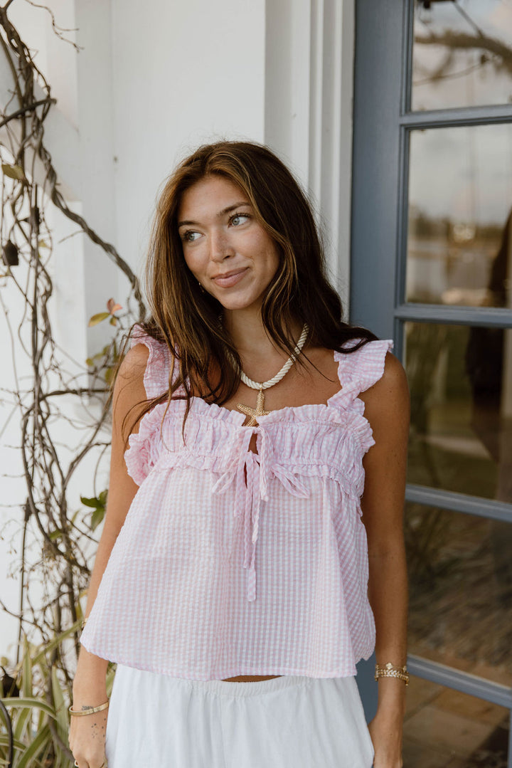 Bambi Square Neck Top - Lt Pink