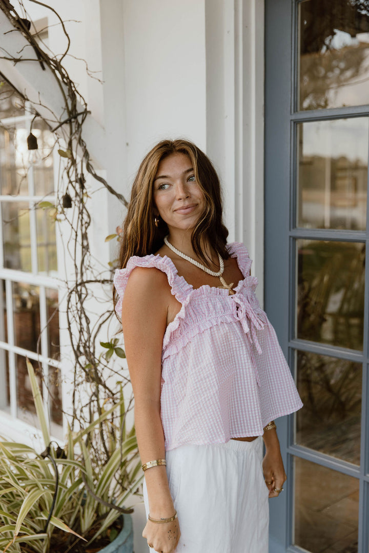Bambi Square Neck Top - Lt Pink