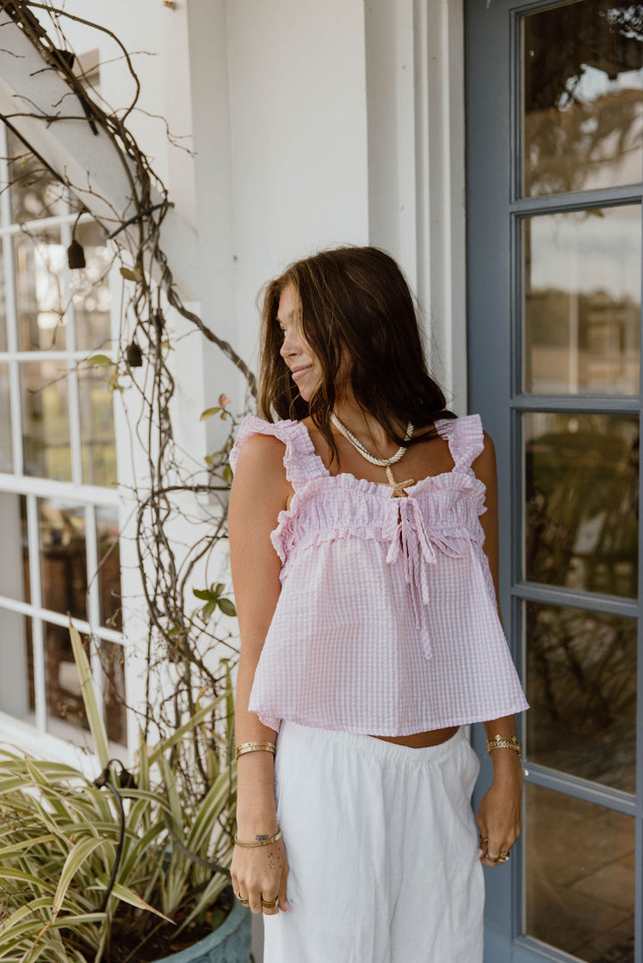 Bambi Square Neck Top - Lt Pink