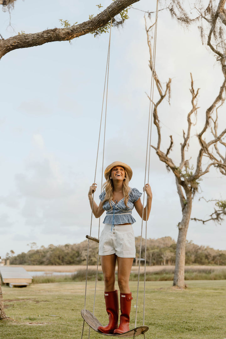 Evelina Flared Denim Shorts - Off White
