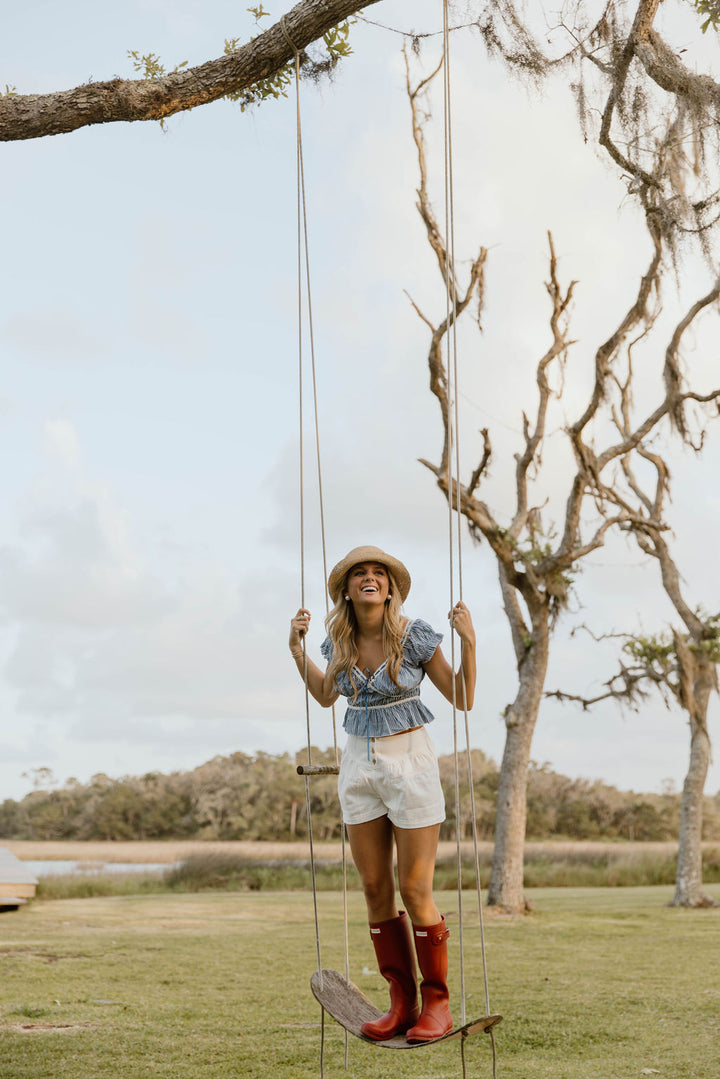 Evelina Flared Denim Shorts - Off White