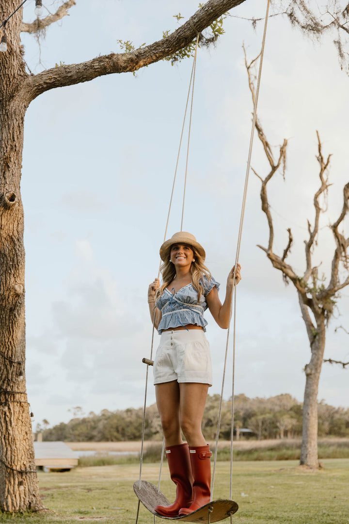 Evelina Flared Denim Shorts - Off White