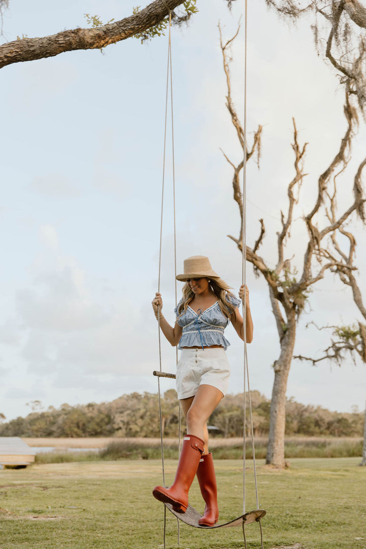 Evelina Flared Denim Shorts - Off White