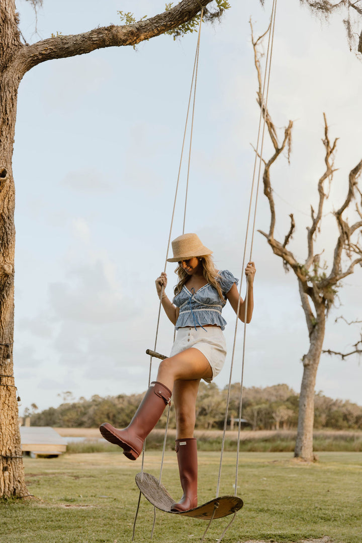 Evelina Flared Denim Shorts - Off White