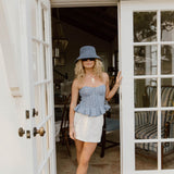 Serene Checkered Strapless Top - Blue White