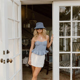 Serene Checkered Strapless Top - Blue White